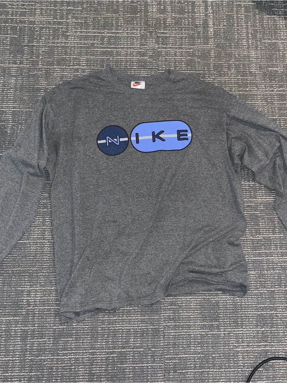 Nike Charcoal Gray Long-Sleeve Tee with Blue Logo